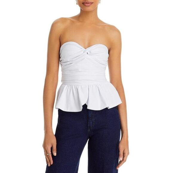 Fore White Peplum Knot Strapless blouse top white - S - Picture 1 of 12